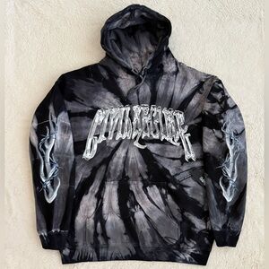 Men’s Civil Regime Hoodie, Vintage Wash, Black Gray Tie Die, Size Large, NWT